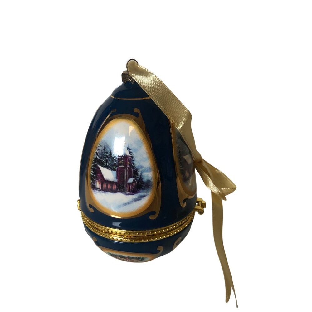 Mr Christmas Valerie Hill Holiday Blue Egg Music Box Ornament Trinket Box 2008